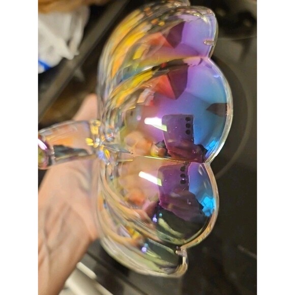 Beautiful Irridescent Heavy Glass Pumpkin Candy Display Bowl 7” X 7” - Picture 8 of 9